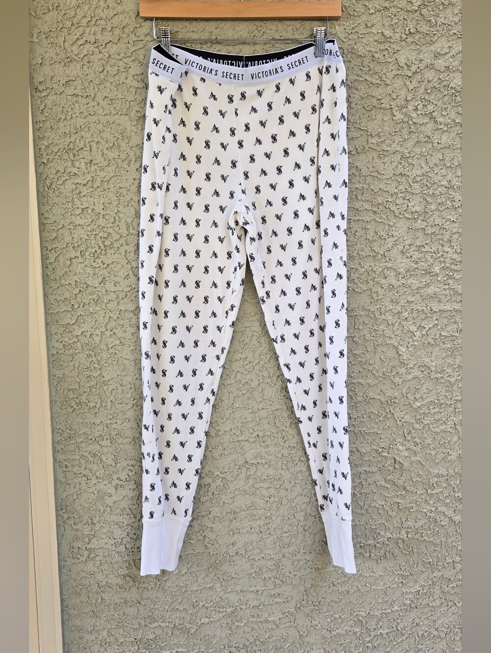 Victoria's Secret White Thermal Pajama Pants with Black Logo Print